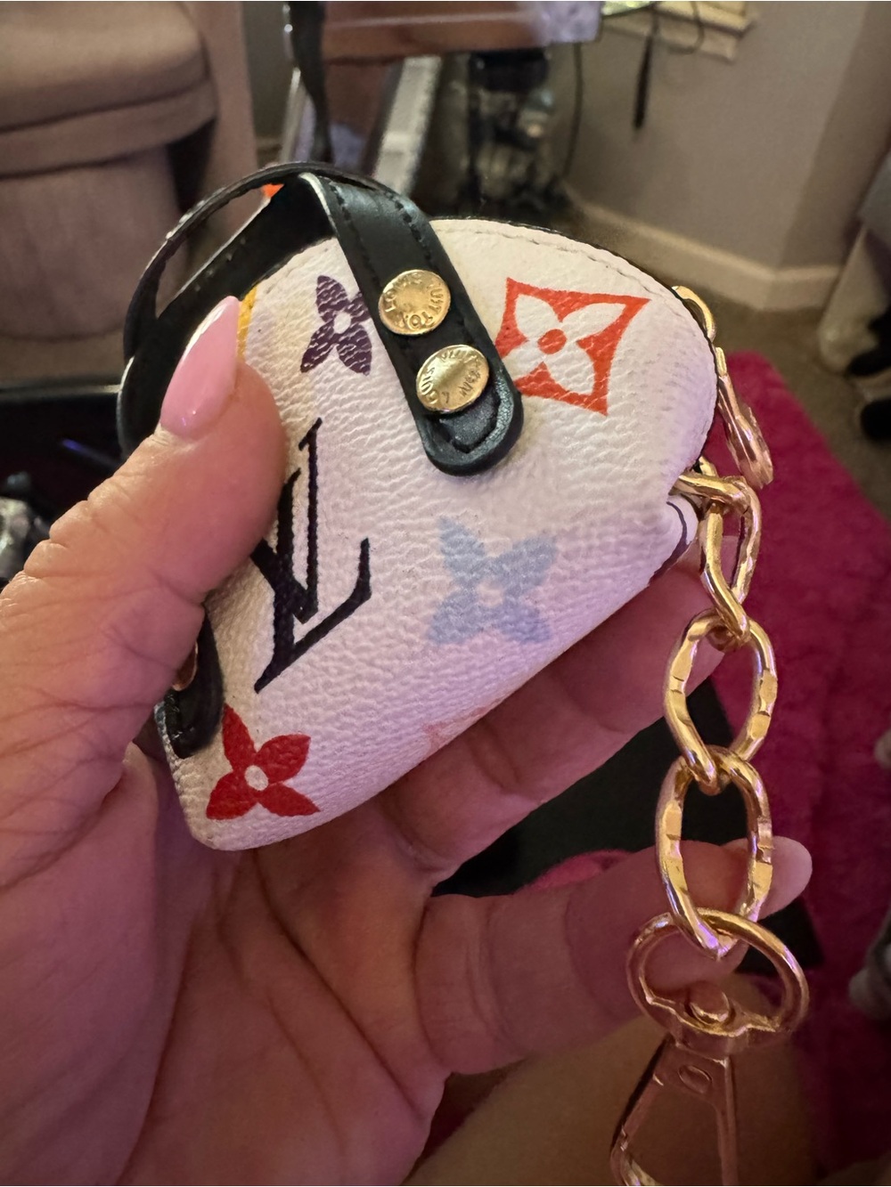 Louis Vuitton White Multicolor Monogram Heart Key Pouch with Gold Chain